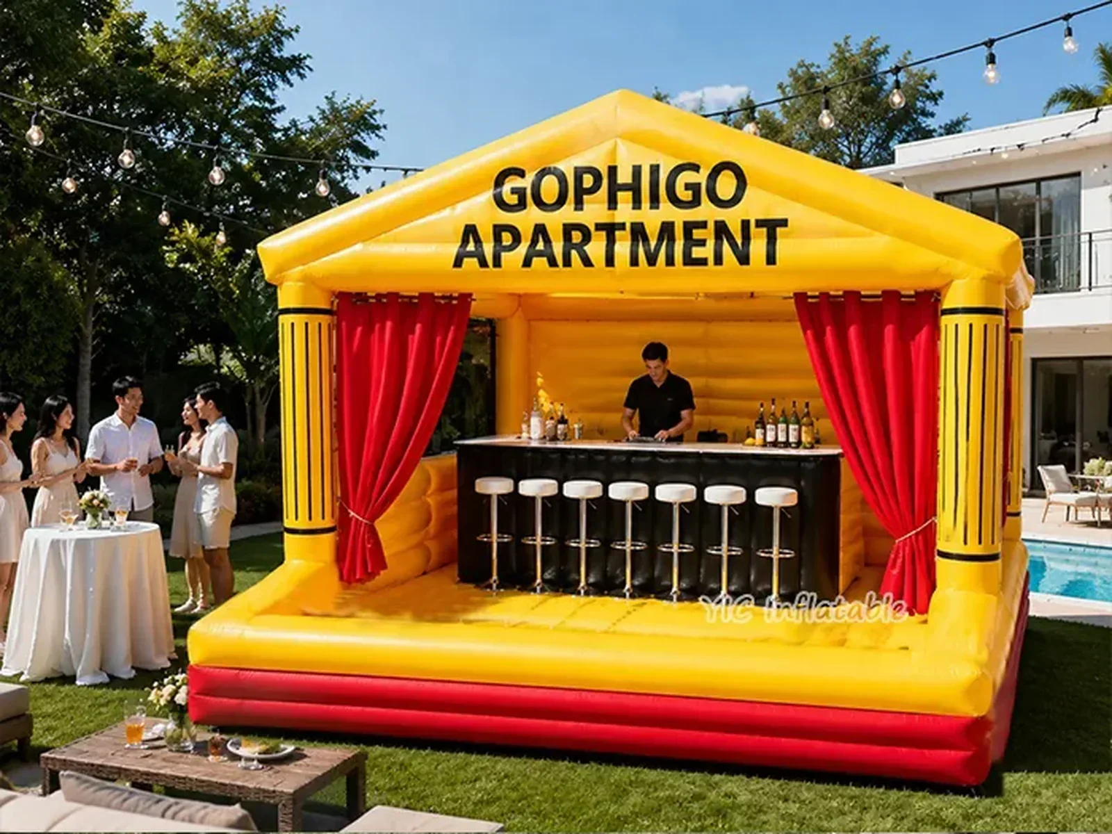 lion themed branded inflatable display front view