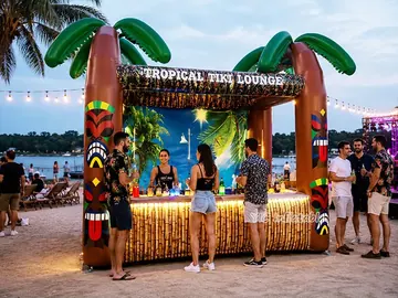 tropical themed branded inflatable display rear view