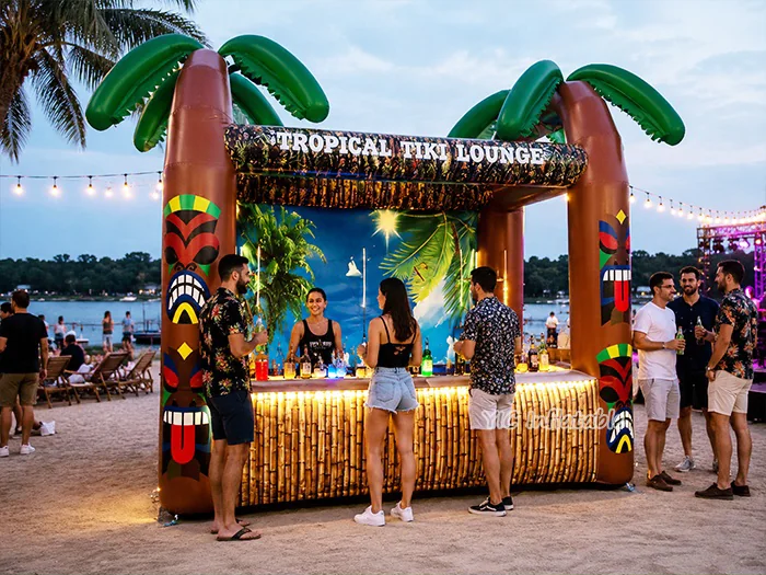 tropical themed branded inflatable display front view