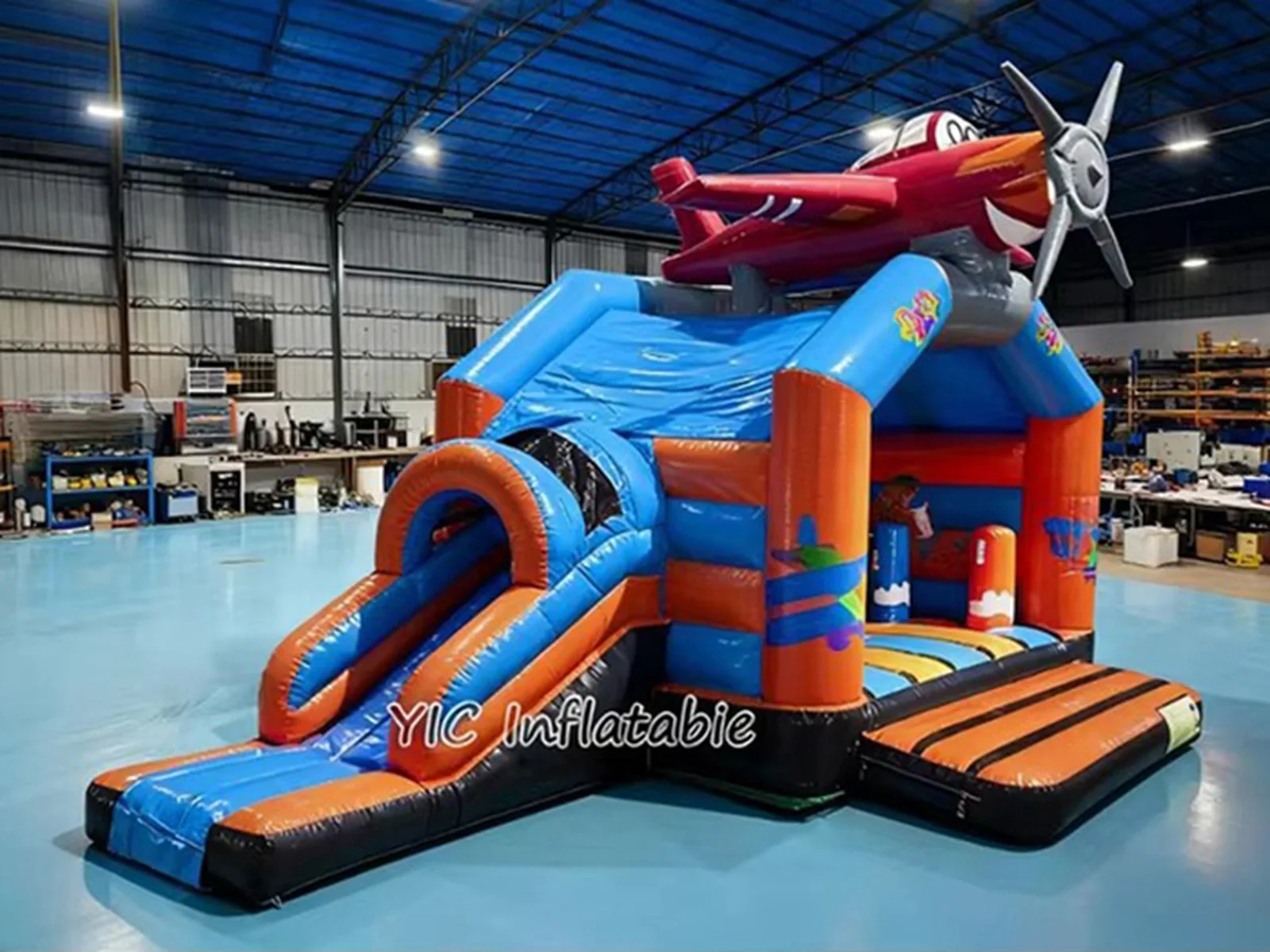 aircraft themed inflatable bounce-and-slide attraction front view