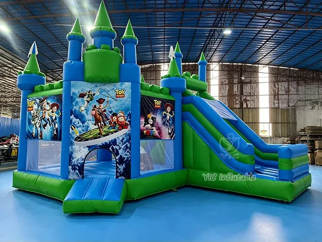 Commercial Blue Printed Castle Bounce House product image