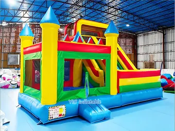 Blue Yellow Inflatable Castle Combo with Slide play layout