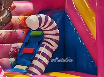 candy themed inflatable bounce-and-slide attraction detail view