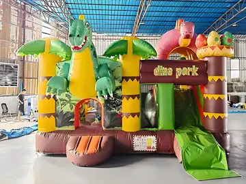 Dinosaur Park Inflatable Bounce House Combo with Slide front view