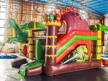 Dinosaur Park Inflatable Bounce House Combo with Slide side view