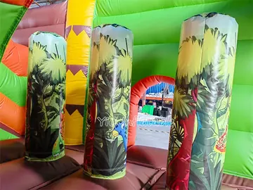Dinosaur Park Inflatable Bounce House Combo with Slide play layout