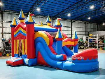 Colorful Castle Wet and Dry Bounce House Combo front view