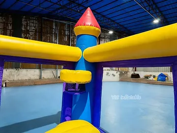 Colorful Triple-lane Castle Bounce House Combo commercial attraction view