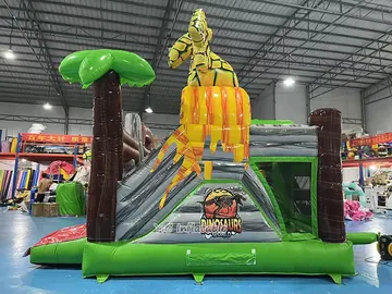 Dinosaur Jumping Castle with Slide side view