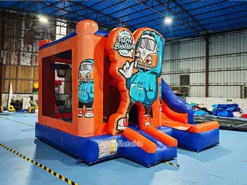 Hip Hop Bounce House with Slide side view