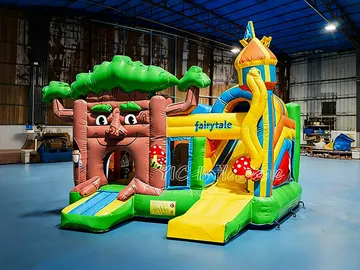 Fairy Tale Tree Bounce House Combo with Slide side view