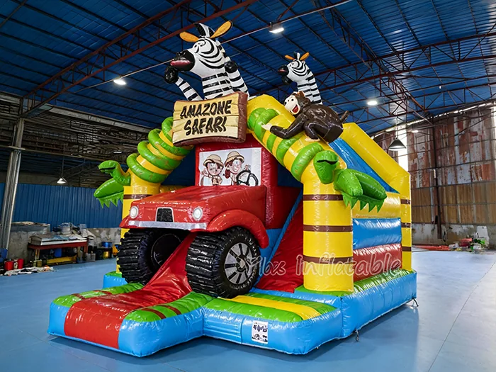 Amazon Safari Inflatable Bounce House Combo with Slide front view