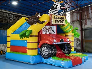 Amazon Safari Inflatable Bounce House Combo with Slide side view