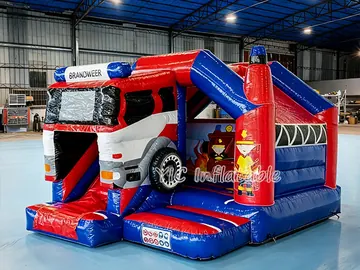 Firefighter Inflatable Bounce House Combo with Slide front view