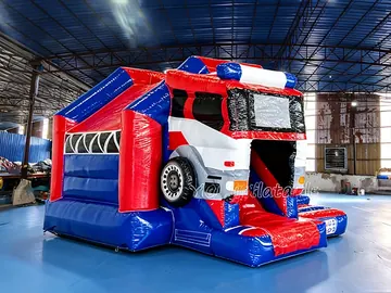 Firefighter Inflatable Bounce House Combo with Slide side view