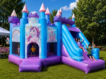 Unicorn Bounce House Slide Combo for Rental front view
