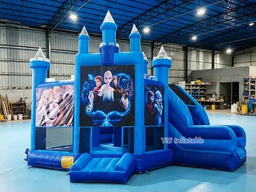 Frozen Themed Blue Bounce House Combo detail view
