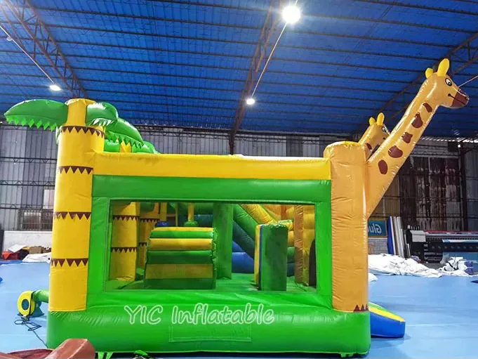 giraffe themed inflatable bounce-and-slide attraction detail view