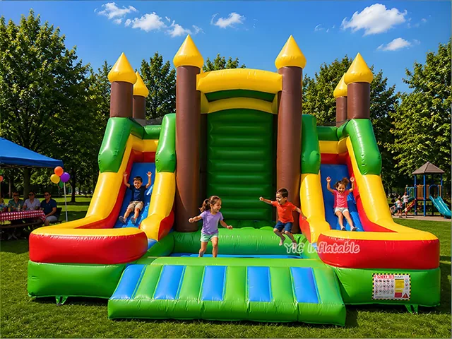 Green Castle Bounce House Combo with Dual Slides product image