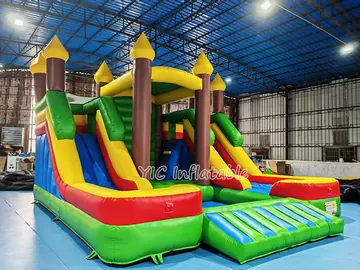 Green Castle Bounce House Combo with Dual Slides side view