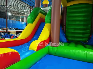 Green Castle Bounce House Combo with Dual Slides play layout
