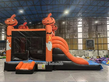 halloween themed inflatable bounce-and-slide attraction detail view