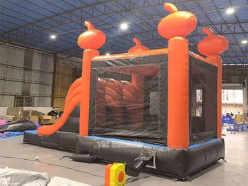 halloween themed inflatable bounce-and-slide attraction detail view