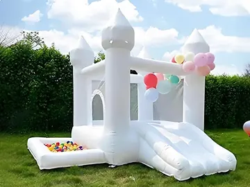 White Indoor Bounce House with Ball Pit front view