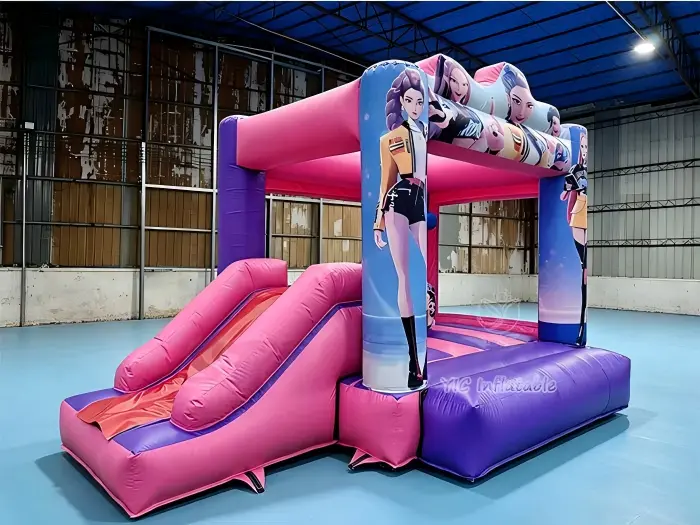 k-pop themed inflatable bounce-and-slide attraction front view
