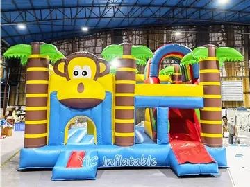Monkey Bounce House with Slide front view