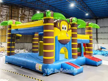 Monkey Bounce House with Slide side view