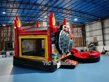 monster truck themed inflatable bounce-and-slide attraction detail view