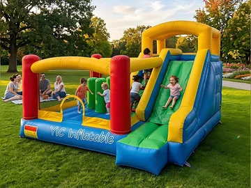 Bounce House with Slide and Obstacle Course Outdoor front view