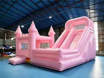Pink Castle Combo Bounce House front view