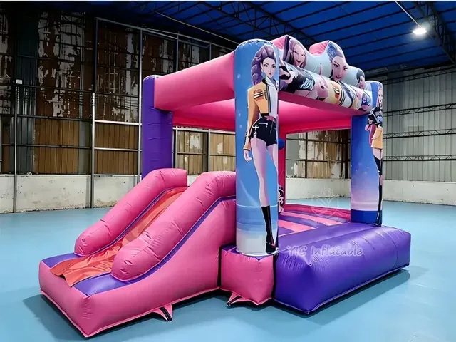 K-Pop Demon Hunters themed commercial inflatable bounce house with slide for rental and FEC operators