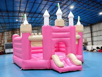 Pink Bounce Castle with Slide for Rental front view