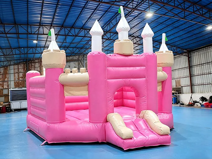 Pink Bounce Castle with Slide for Rental front view