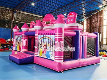 Commercial Pink Princess Castle Bounce House side view