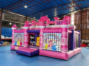 Commercial Pink Princess Castle Bounce House play layout