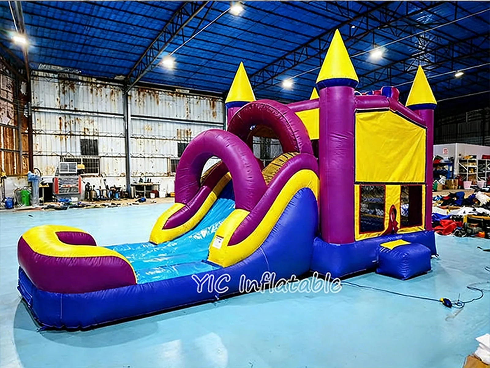 princess themed inflatable bounce-and-slide attraction front view