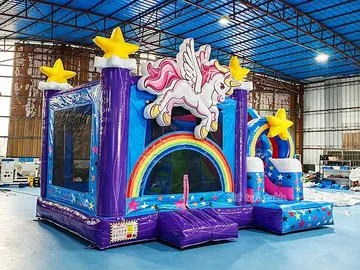 unicorn themed inflatable bounce-and-slide attraction detail view