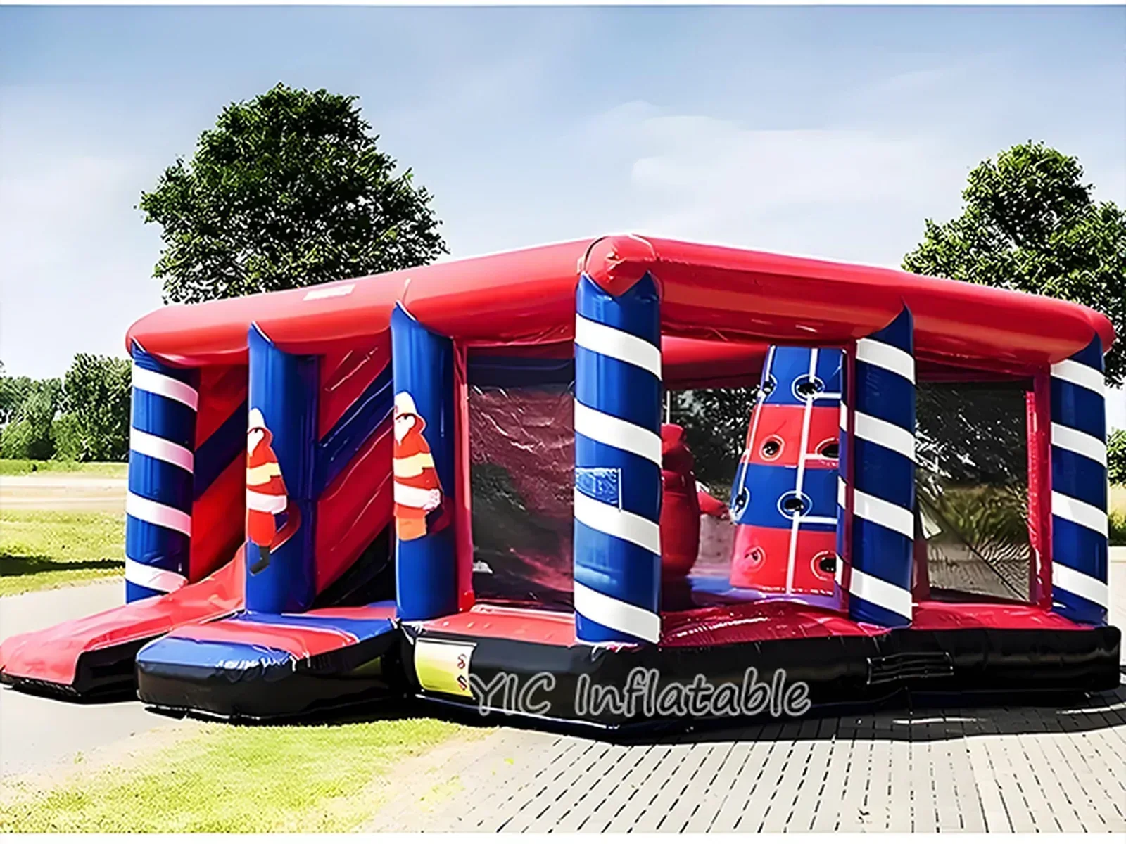 truck themed inflatable bounce-and-slide attraction front view