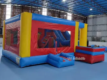 Red and Blue Bounce House with Slide play layout