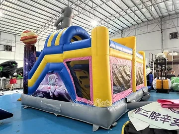 rocket themed inflatable bounce-and-slide attraction detail view