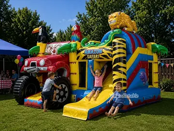 Jumporange Safari Bounce House with Slide front view
