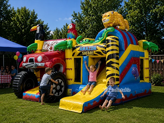 Jumporange Safari Bounce House with Slide front view