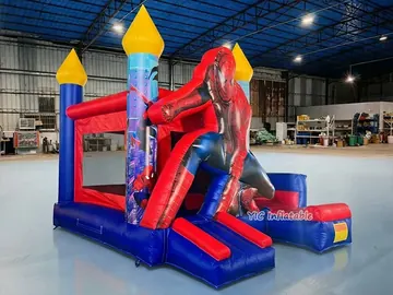 spiderman themed inflatable bounce-and-slide attraction detail view