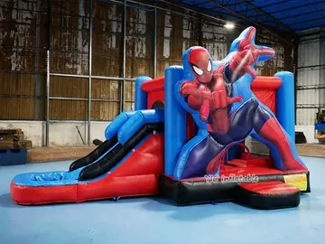 spiderman themed inflatable bounce-and-slide attraction rear view