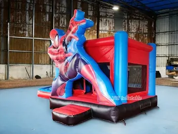spiderman themed inflatable bounce-and-slide attraction detail view