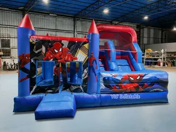 Commercial Spiderman Bounce House with Slide side view